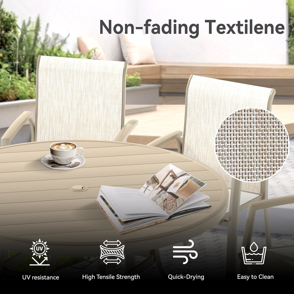 Sandstone 7-Piece Patio Dining Set with Metal Table - Waterproof Seats