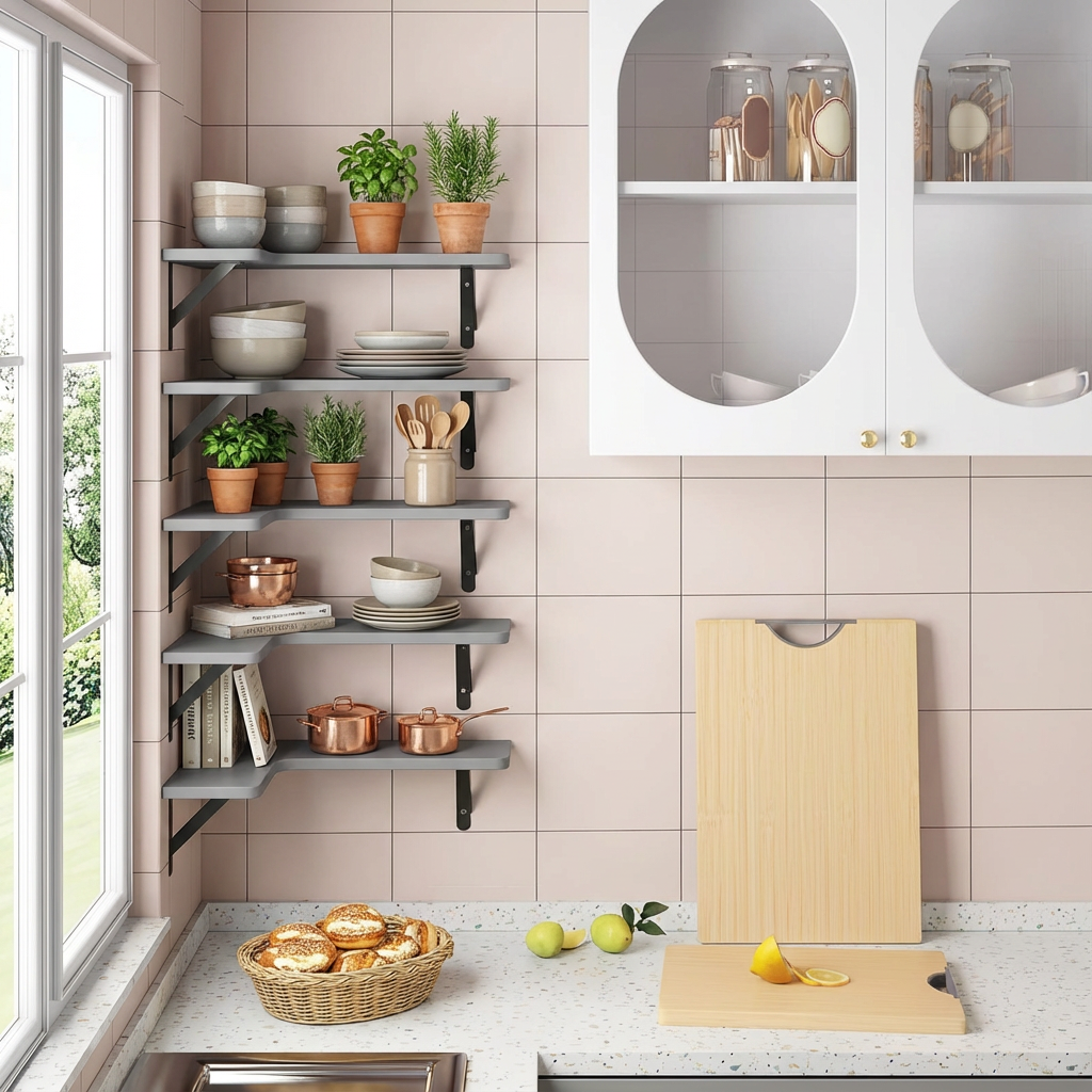 Rustic Corner Floating Shelves Set of 5 – Wall Mounted Wood Shelves