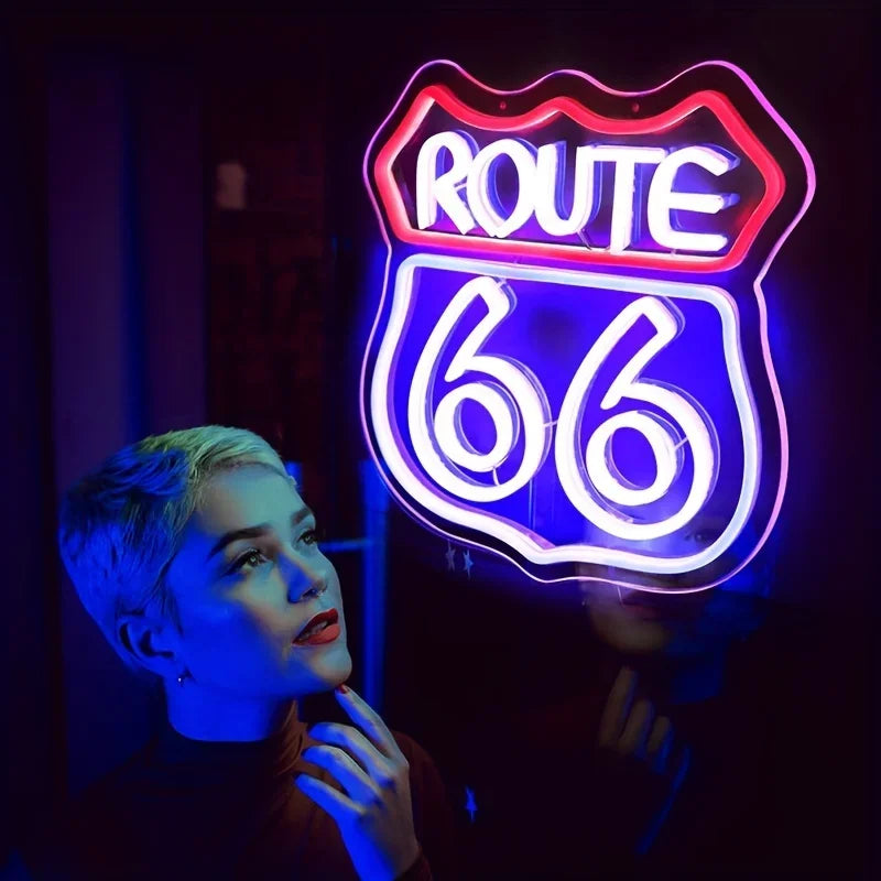 Historic Route 66 Neon Sign, Home Art Man Cave Neon Lights, For Bedroom Home Office Decor