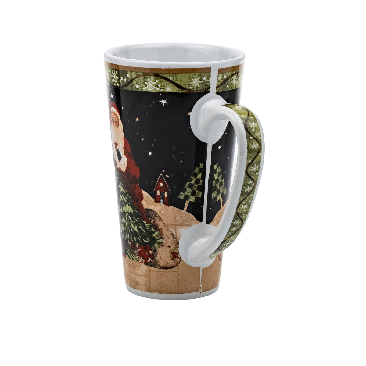 Century Santa Claus Christmas Latte Mug - Green Snowflake Border