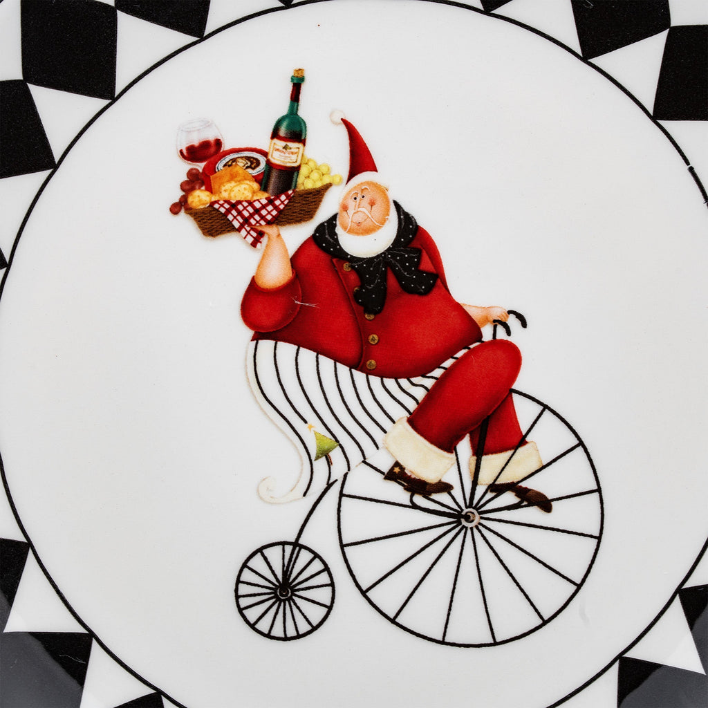 Santa Claus on a Penny-Farthing Christmas Plate - Diamond Border