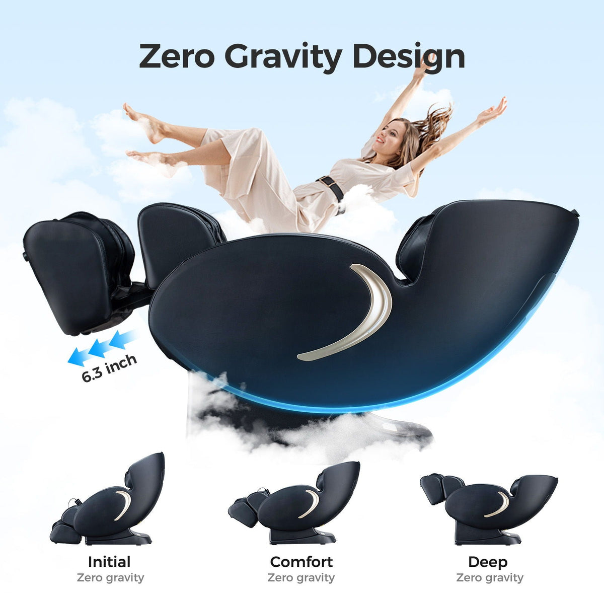3D Zero Gravity Massage Chair with Full Body Shiatsu - Black or Beige